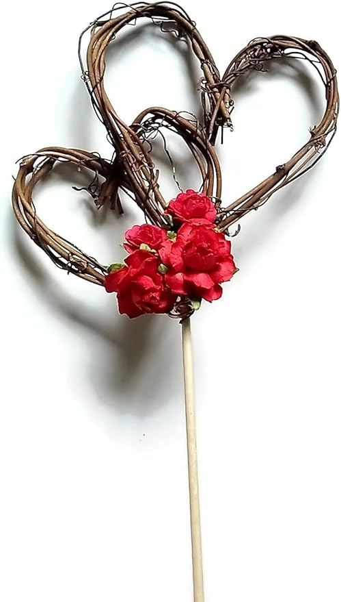 Rustic Wedding Cake Topper with Red Roses