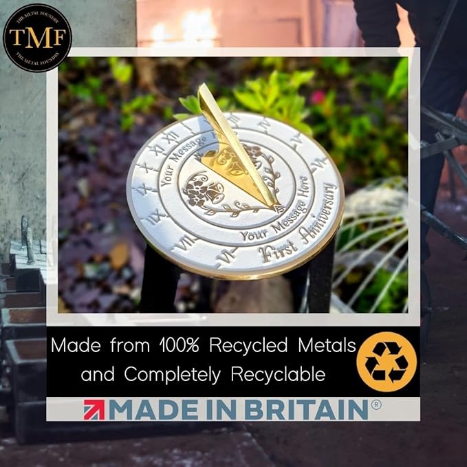The Metal Foundry Personalized 1st Large Sundial - Recycled Solid Brass UK Manufactured Home Decor Or Garden Present Idea for Parents, Friends Or Couple's First Year of Marriage