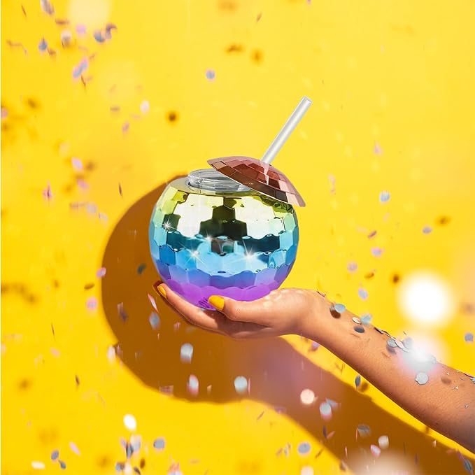 Disco Ball Cups, 20OZ Disco Party Cups with Lid and Reusable Straw Flash Ball Cocktail Cup for Party Nightclub Bar Supplies Wine Drinking Syrup Tea Bottle (25, Rainbow)