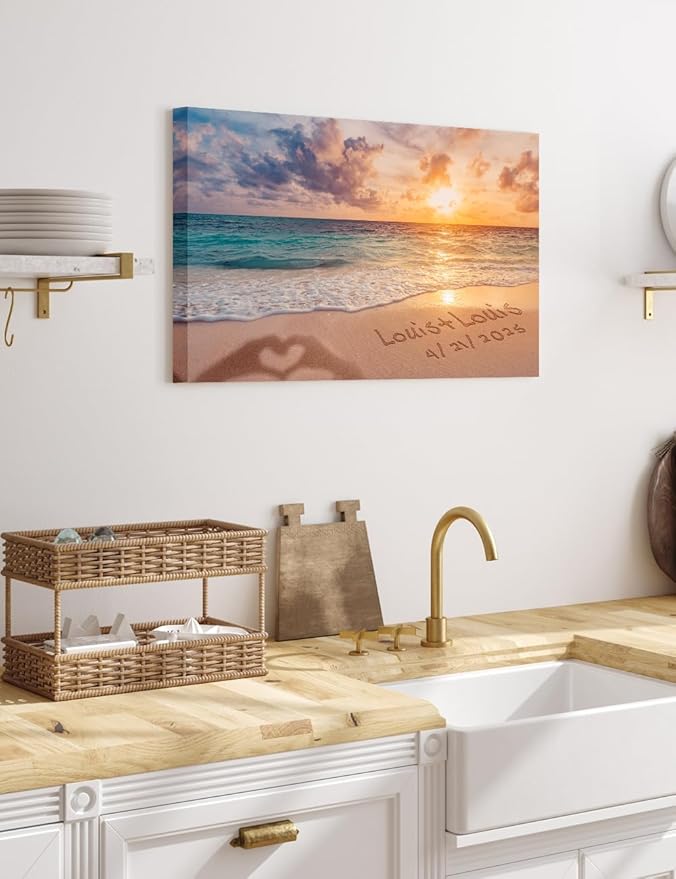 IPIC - "Forever Together Personalized Canvas Wall Art, Custom Beach Scene with Name and Date in Sand, A Personalized Gift for Couple, Wedding, or Anniversary, Coastal Home Decor, Ready to Hang
