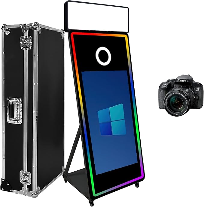 Magic Mirror Photo Booth,Mirror Photo Booth Interactive Touch Screen with Flight Case, Built-in Mini PC with Instant Print and Sharing for Event Party Wedding Rental (Black, 43''Screen+Camera)