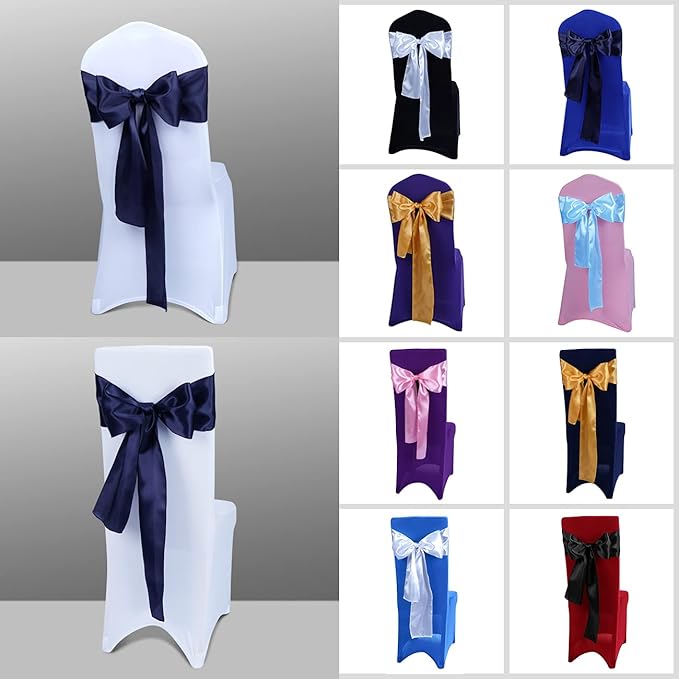 Babenest Satin Chair Sashes Ties Upgraded 50 pcs Chair Ribbons Bows for Wedding Banquet Party Christmas Baby Shower Events Decoration (Navy Blue)