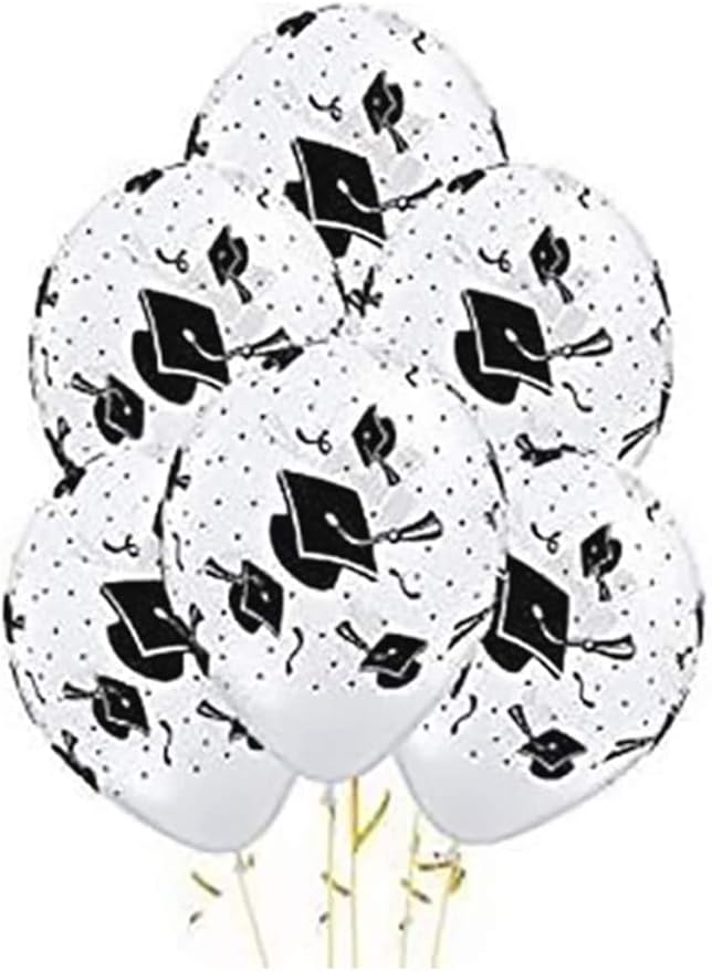 PMU 100 Pcs Clear Graduation Balloons Class of 2025 with All-Over Print White Grad Caps-Confetti and Streamers | Graduation Party Supplies | Congratulations Grad Latex Balloons Latex