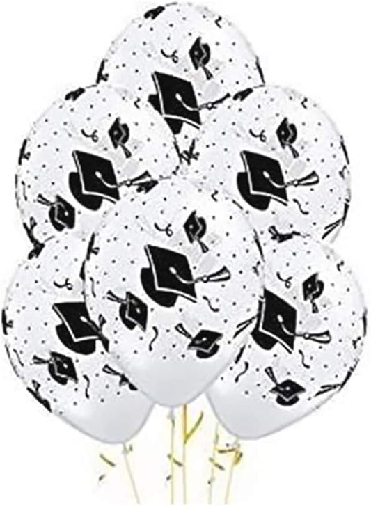 PMU 100 Pcs Clear Graduation Balloons Class of 2025 with All-Over Print White Grad Caps-Confetti and Streamers | Graduation Party Supplies | Congratulations Grad Latex Balloons Latex
