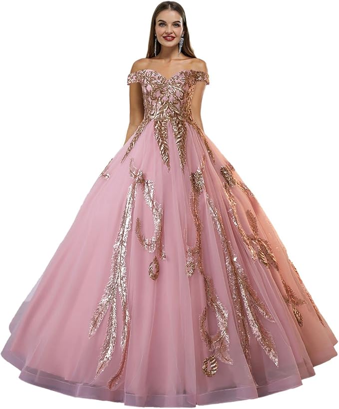 Engerla Women's Beading Sweetheart Ball Gown Tulle Layed Long Quinceanera Dress