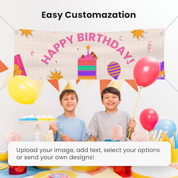 Customizable Vinyl Banner – Personalized Outdoor/Indoor Event Signage for Birthdays, Weddings, Graduations, Business Promotions – Lightweight, Durable, Weather-Resistant, Full-Color Printing (2'x6')