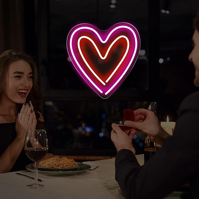 Heart Neon Sign - 5-Level Dimmable USB Pink Neon Signs & Valentine's Day Decor, Ideal for Weddings, Bedrooms, Romantic Nights, Cute Wall Art for Spaces
