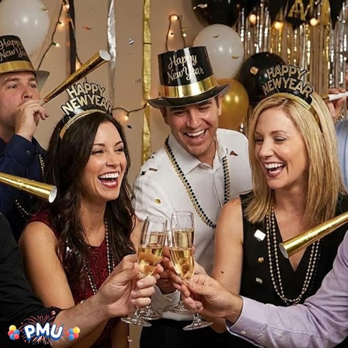 PMU New Year's Eve Party Supplies New Year's Eve Decorations Supplies, 2026 Gold Legend Illusion Party Kit Assortment for 25 Persons - Outfits for Adults, Men and Women (25/psn) Pkg/1