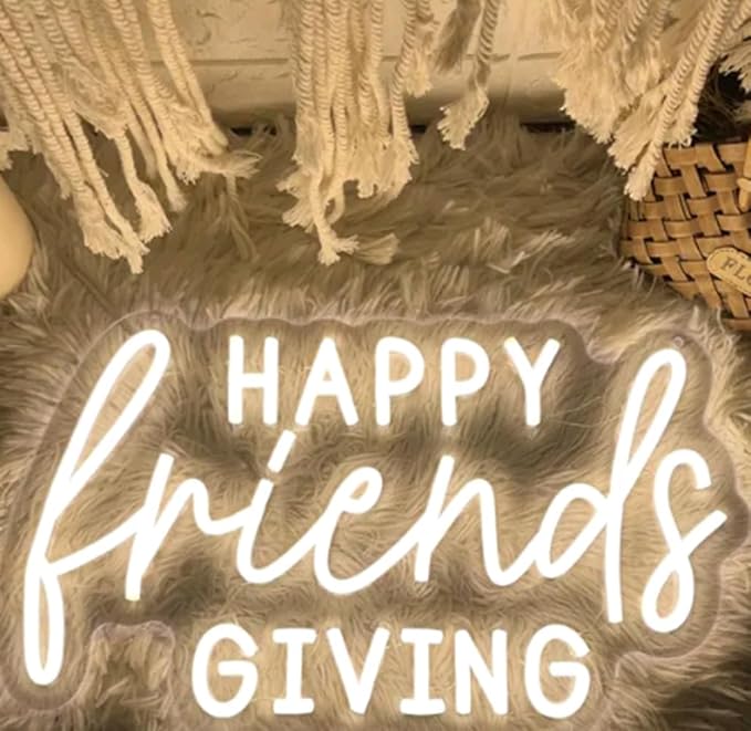 Happy Friendsgiving Neon Sign, Custom Thanksgiving Fall Dinner Home Decor LED Neon Light Friendsgiving Party Wall Decor Gift For Friends USB Size:17x9.5inches