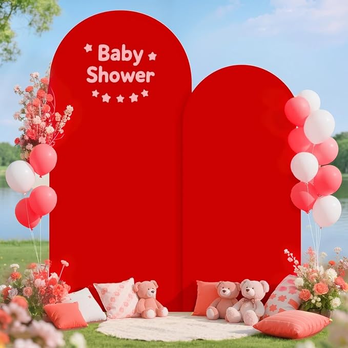 Wedding Arch Backdrop Stand Set of 2 with Cover (7.2FT, 6FT) Gold Metal Balloon Arch Stand Stable Frame Red Arches Cover Chiara Arch Backdrop Stands Cover for Birthday Party Banquet Event Decor