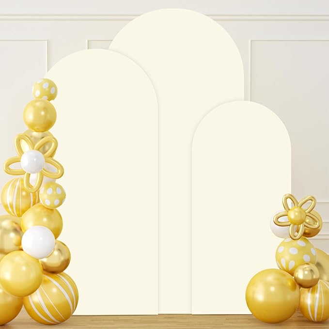 Ivory Wedding Arch Cover Set of 3 Stretchy Arch Backdrop Cover 4FT, 5FT, 6FT Cover for Arch Backdrop Spandex Fitted Wedding Arch Stand Covers for Birthday Party Ceremony Banquet Decor