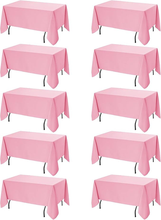 10-Pack Pink Tablecloths for Rectangle Tables, 60 x 120 Inches, Stain-Resistant Polyester Fabric for 6 Foot Tables - Washable Table Covers for Weddings, Banquets, Birthday Parties, Events