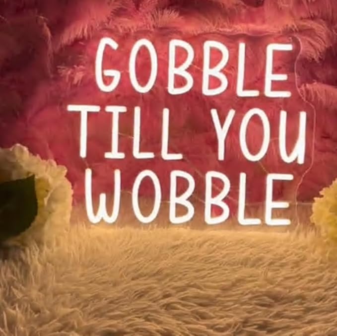 Gobble Till You Wobble Neon Sign,Happy Thanksgiving Day Neon Sign,Thanksgiving Party Decor,Fall Autumn Home Wall Decor,Gift For Thanksgiving Size:16x12inches