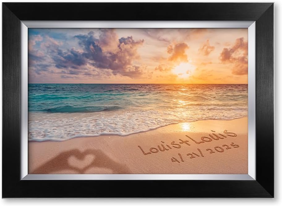IPIC - "Forever Together Personalized Framed Wall Art, Custom Beach Scene with Name and Date in Sand, A Personalized Gift for Couple, Wedding, or Anniversary, Coastal Home Decor, Ready to Hang