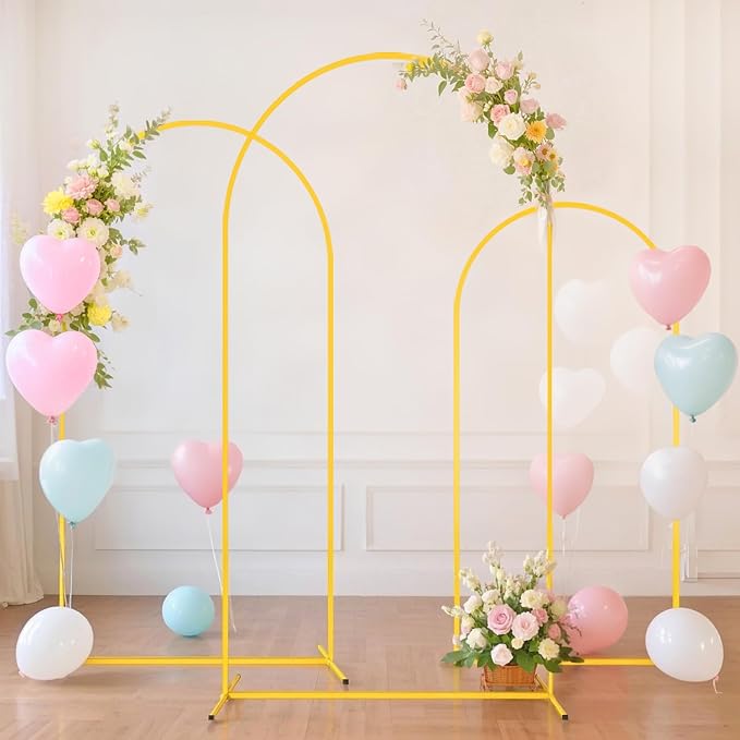 FUHSY Set of 3 Wedding Arch Backdrop Stand and Cover Set 7.2FT, 6.6FT, 6FT Metal Arch Backdrop Stand with Sage Green Spandex Arch Stand Cover Wedding Arches Frame for Birthday Bridal Baby Shower Event