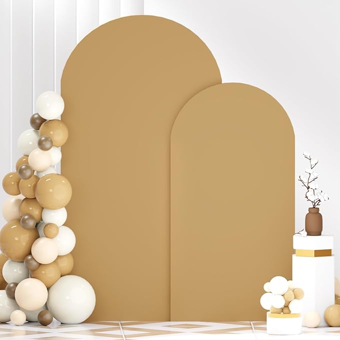Khaki Arch Cover Set of 2 Arch Backdrop Stand Cover 6FT 7.2FT Spandex Fitted Arch Backdrop Cover Brown Wedding Arch Covers Stretchy Backdrop Arch Cover Backdrop Fabric for Wedding Party Decor