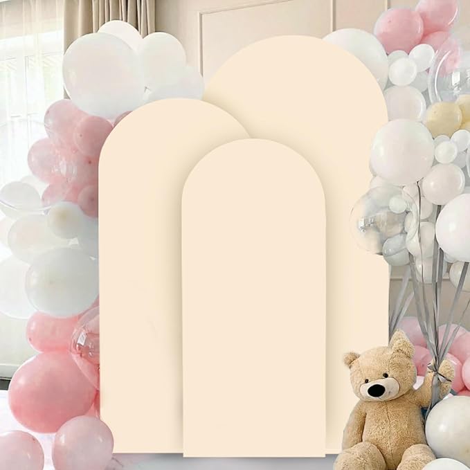 Wedding Arch Cover Beige 5ft 6ft 7ft Spandex Arch Backdrop Cover Set of 3 Balloon Arch Cover Backdrop Fabric for Banquet Chiara Arch Stand Cover for Bridal Shower Party Decorations