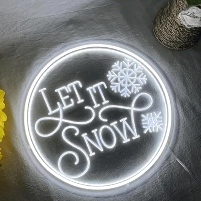 Let it Snow Neon Sign, 3D Engrave USB Neon Sign, Neon Light Chrismas Decor, Home Garden Wall Decor, Chrismas Party Decor, Personalized Gifts USB Size:17x17inches
