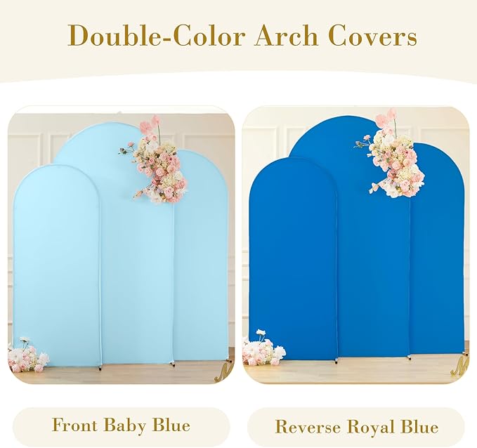 Baby Blue and Royal Blue Arch Cover 3 Set-7.2FT, 6.6FT, 6FT Arch Backdrop Cover Spandex Fitted 2- Color Fabric Stand Covers for Baby Shower Boy Birthday Party Wedding Photo Background Decorations