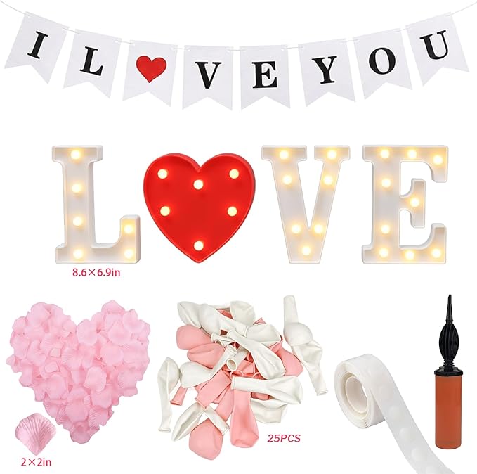 Valentine's Day Car Trunk Decoration Kit, with Balloon Rose Petals and I Love You Logo, Suitable For Decorating Proposals and Surprise Sirthday Confessions | by Zounys