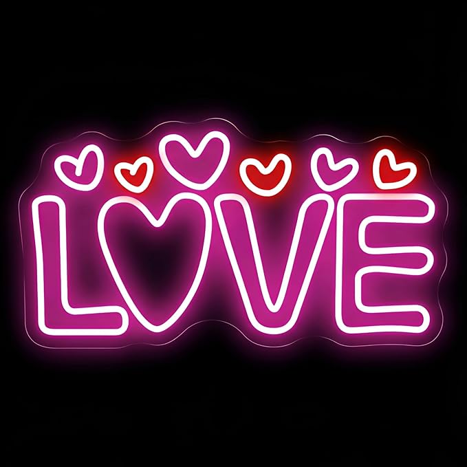 LOVE Neon Sign for Wall Decor, Romantic Heart LED Neon Light for Valentine’s Day, Wedding & Engagement Decorations, Iconic Neon Wall Art for Bedroom, Living Room & Party Backdrop 16.5"x8.9"