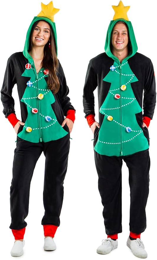 Tipsy Elves Christmas Onesies for Adults - Comfy Unisex Matching Holiday Jumpsuits with Convenient Pockets