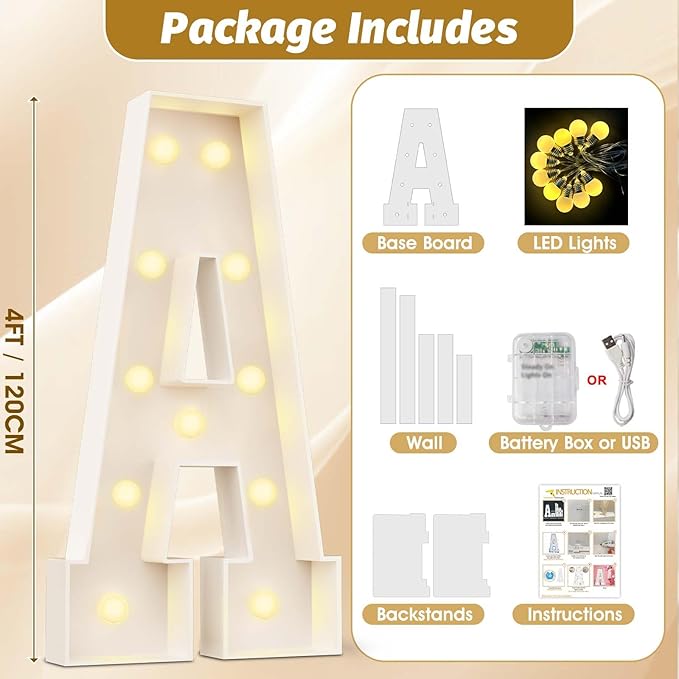 Ledido 4FT Marquee Light Up Letters M, Easy to Assemble Marquee Letters 4 Feet Tall for Indoor & Outdoor Events, Large Lighted Letter for Birthday Graduation Baby Shower Anniversary Party Decorations