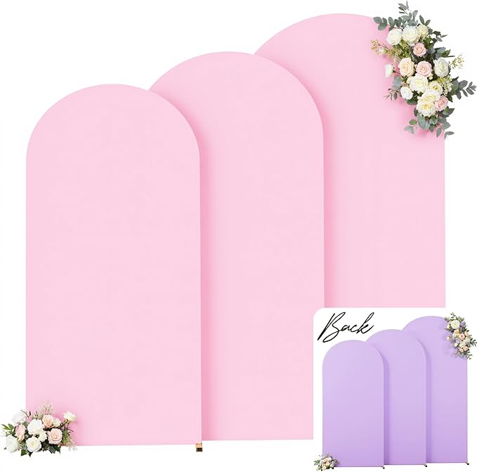 Pink and Lavender Arch Backdrop Cover 8FT 7.2FT 6.6FT Arch Covers Stretchy Backdrop Set of 3 Wedding Arch Cover Spandex Fitted Double-Color Fabric Arch Covers for Party Baby Shower Birthday Decoration