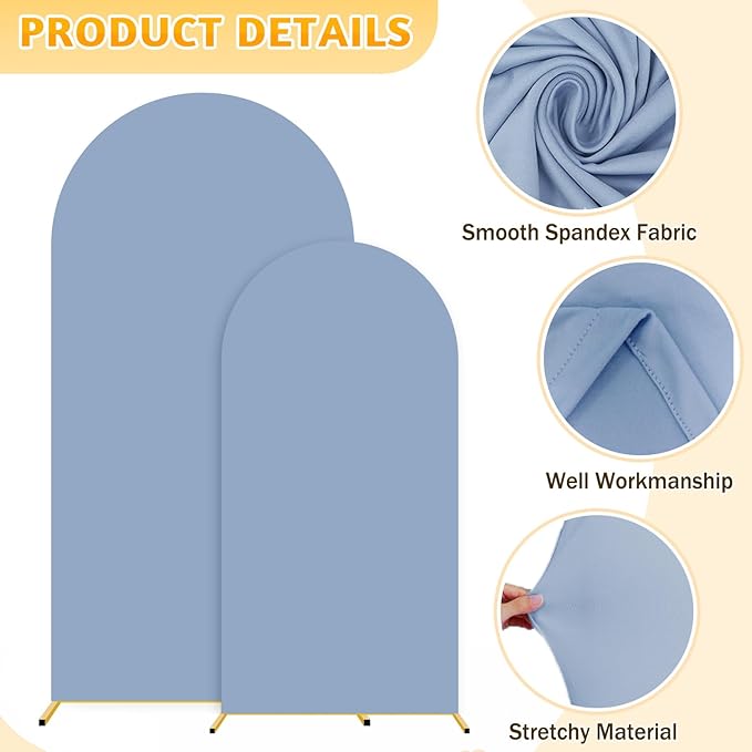 Set of 2 Arch Stand and Cover Set Dusty Blue Wedding Arch Cover 6&7.2ft Metal Arch Backdrop Stand and Covers Set Gold Arched Stands Backdrop for Bride Reception Wedding Party Decorations