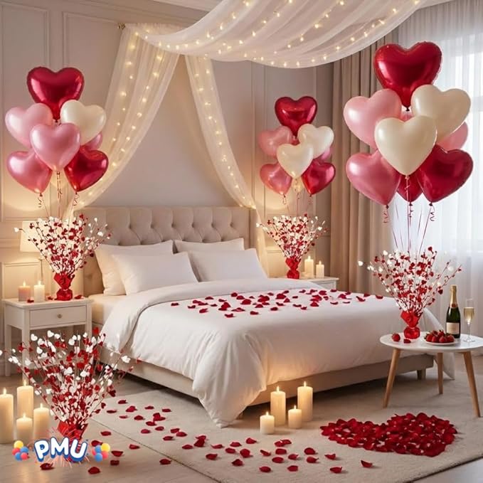 PMU 12 Pcs Red and White Hearts 15 Inch Centerpiece Valentine’s Day Decorations Balloon Weight Centerpiece Valentine's Day Theme