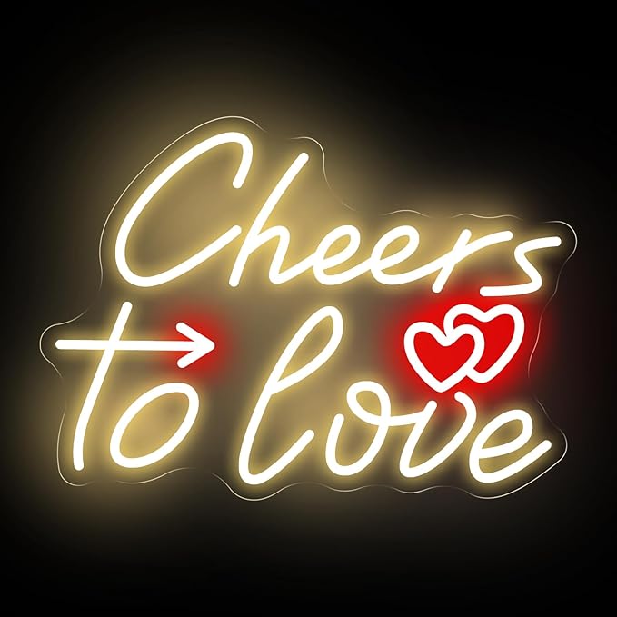 Cheers To Love Neon Sign, Warm White LED Neon Light for Wedding, Engagement Party & Anniversary, Valentine’s Day Decorations, Celebratory Wall Art for Date Night & Party Backdrop Decor 16.5"x11.8"