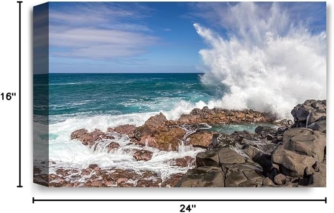 IPIC - Waves Crashing at Queen's Bath, Kauai, Hawaii. Personalized Artwork with Names and Date on, Customized Gift for Anniversary,Wedding,Birthday and Holidays. 24x16
