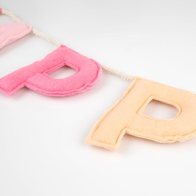 Meri Meri Pink Felt Happy Birthday Banner (Pack of 1), Reusable Party Decoration, 10' Happy Birthday Party Banner Including Excess Cord