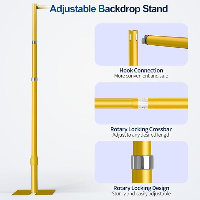 Pipe and Drape Backdrop Stand, 12x10ft Heavy Duty Adjustable Background Frame with Metal Base, Back Drop Holder for Parties Photography Wedding Photoshoot Decoration - Gold