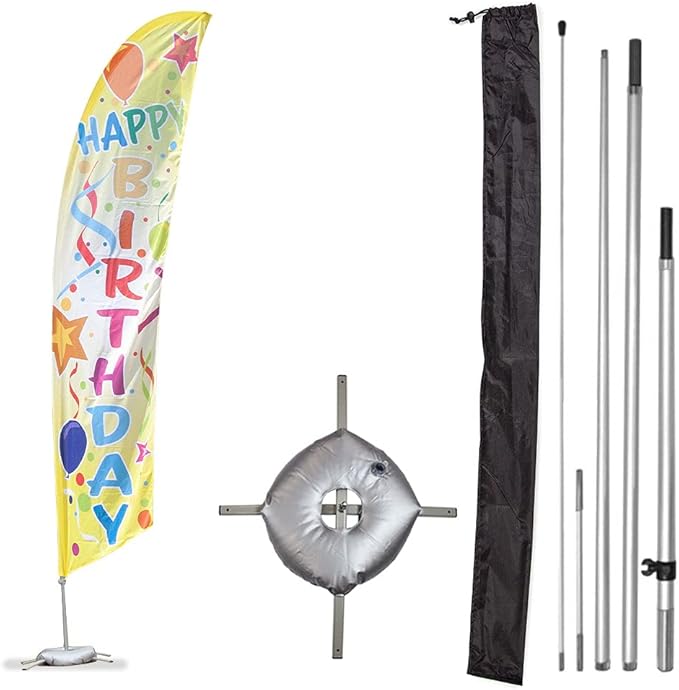 Vispronet Premium Happy Birthday Feather Flag Kit – 13ft Pole Set, Cross Base, Weight Bag, and Pole Sleeve Bag – Great for Birthday Celebrations, Parties, Stores, and Venues – Printed in The USA…