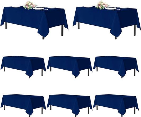 sancua Navy Blue Tablecloths for 8 Foot Rectangle Tables, 8 Pack - Washable Polyester Fabric Table Cloth for Wedding Party, Birthday, Banquet Reception, 60x120 Inch