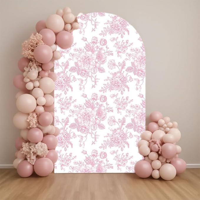 Arch Backdrop Cover Baby in Bloom Baby Shower Arch Stand Spandex Fabric Cover Blue Flowers Floral Pink Bows Girls Birthday Party Baptism Decorations (3X5ft,G-4029)