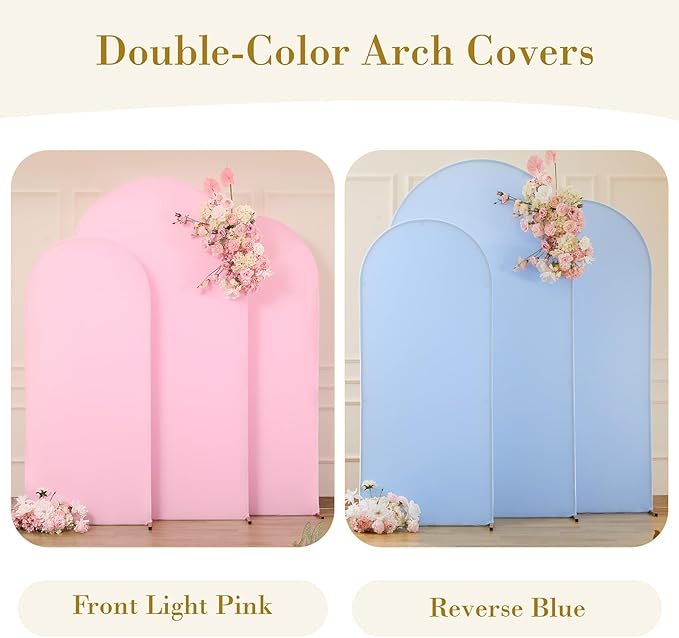 Pink Blue Arch Cover 3 Set-6FT, 5FT, 4FT Arch Backdrop Cover Spandex Fitted 2- Color Fabric Stand Covers for Gender Reveal Baby Shower Boy and GILR Birthday Party Photo Background Decorations