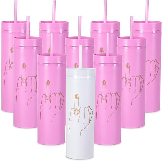 10 Pack Ring Finger Skinny Tumblers| 16 oz Bachelorette Party Cups.Engagement Wedding Gifts.Bridesmaid Proposal Gifts.Bridal Shower Gifts.Bride Bridesmaids Bridal Party Tumblers Cups(Pink).
