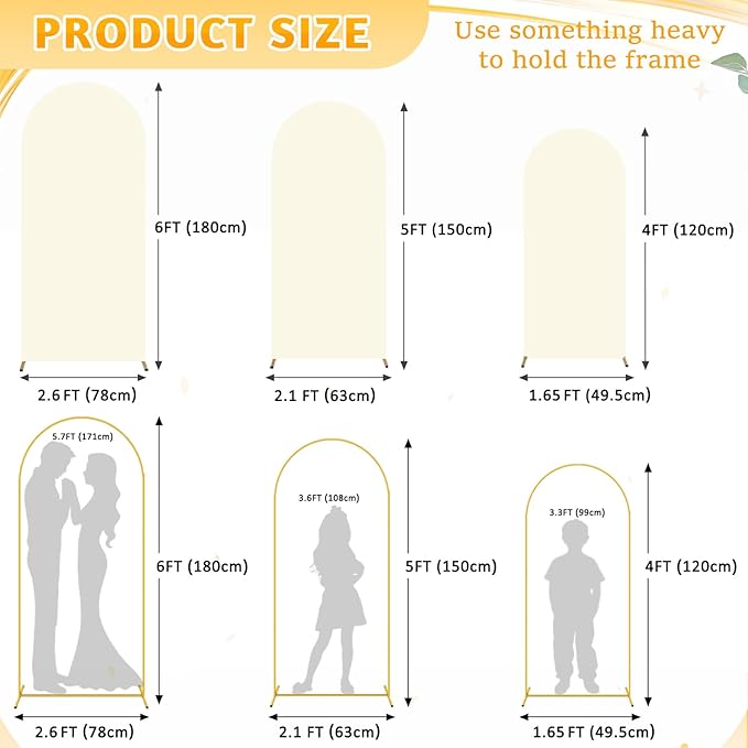 Metal Arch Backdrop Stand and Cover Set 4&5&6ft Arch Backdrop Cover Wedding Arch with Cover Ivory Backdrop Stand and Cover Set of 3 Wedding Arch Backdrop Stand for Wedding Party Event Decor
