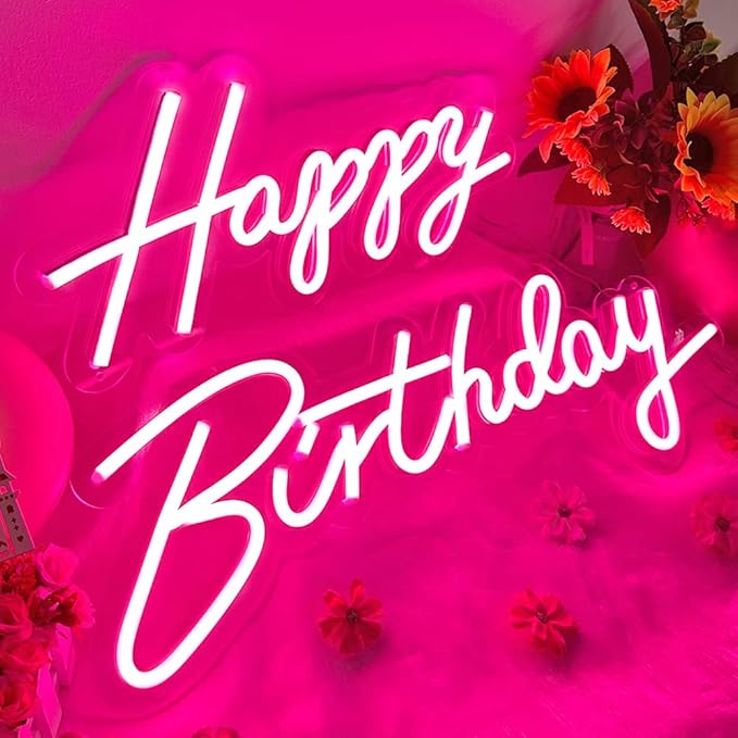 40"/23" Happy Birthday Neon Sign Large - Pink Happy Birthday Sign 12V - Happy Birthday Light Up Sign with Dimmable Switch - 2PCS Happy Birthday LED Sign for Backdrop, Party, Celebration, Decoration
