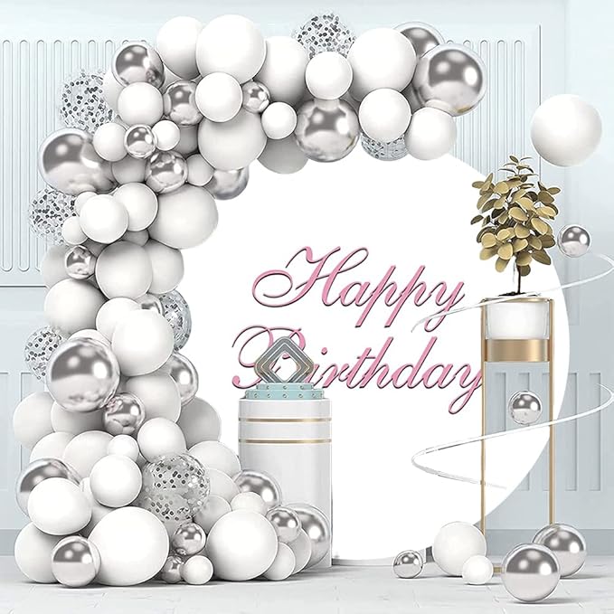 OERJU Happy Birthday Round Backdrop Cover White and Pink Birthday Party Photography Background Girls Women Birthday Party Decoration Circle Backdrop Cover Cake Table Banner Photo Shoot Prop 6x6ft