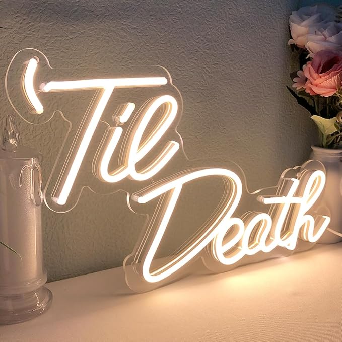 JXIN Til Death Neon Sign for Wall Decor, LED Light Signs for Wedding Engagement Birthday Anniversary Proposal Party Bedroom Office, Wedding Gifts for Loved Ones, 16"x9" Warm White