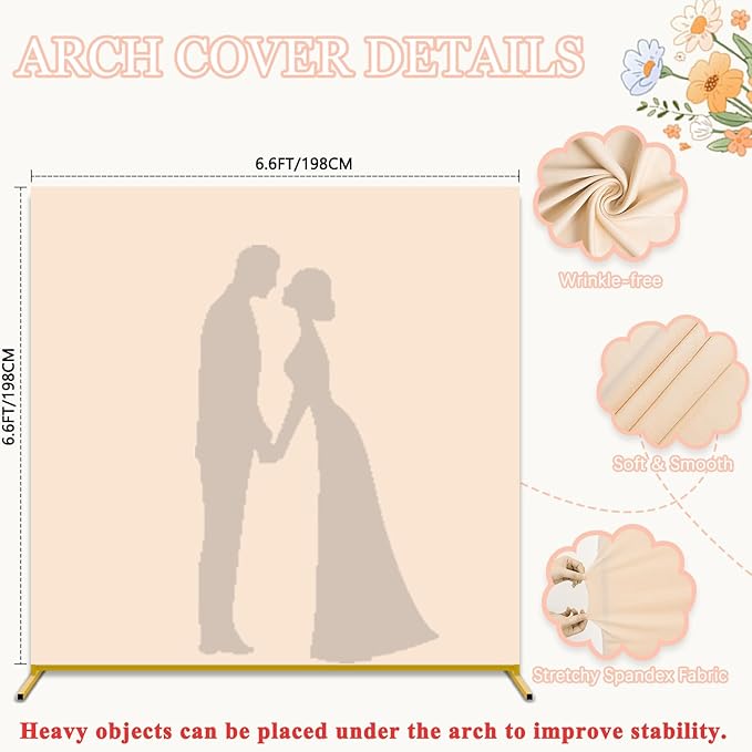 Wedding Arch Backdrop Stand and Cover Set Metal Arched Stand Frame with Beige Arch Cover 6.6x6.6FT Square Backdrop Covers for Arch Stands Backdrops for Birthday Party Graduation Wedding Shower Decor