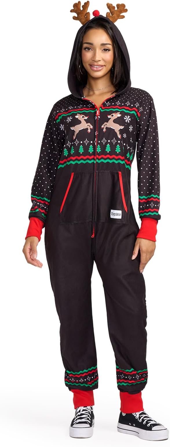 Tipsy Elves Christmas Onesies for Adults - Comfy Unisex Matching Holiday Jumpsuits with Convenient Pockets