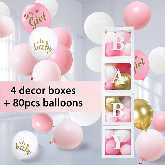 Baby Shower Decoration For Girl Pink Gold Balloons And It's A Girl Party Supplies Complete Set
