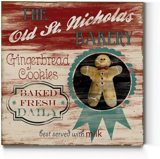 Renditions Gallery Old St. Nicholas Bakery Wall Art, Cute Christmas & Winter Decor, Vintage Faux Wood Look, Festive, Premium Gallery Wrapped Canvas, Ready to Hang, 16 in H x 16 in W, Made in America