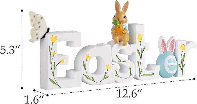 NIKKY HOME Easter Decor for Table, Easter Bunny Sign Table Decor, Cute Rabbit Centerpiece Resin Holiday Decorations for Home Kitchen Spring Decors for Gifts