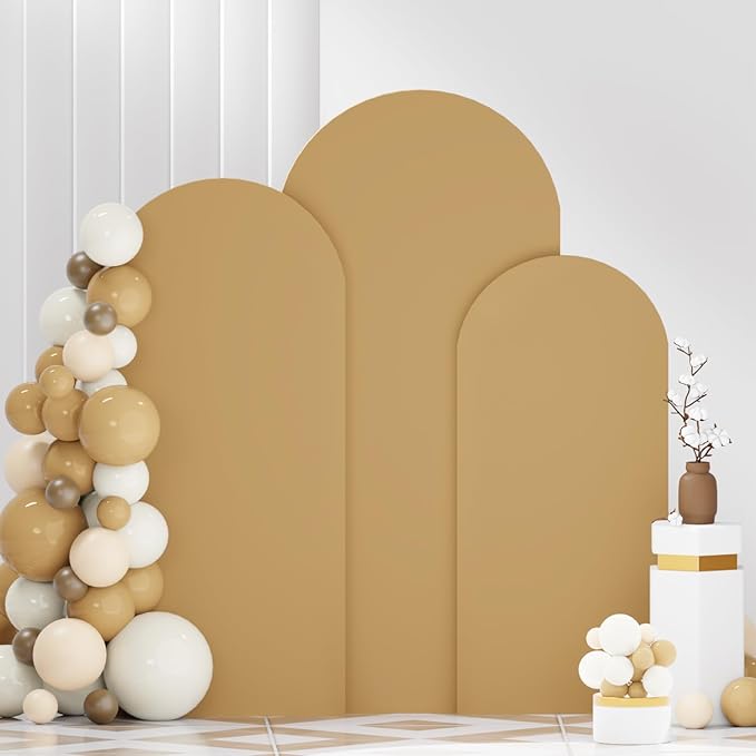 Khaki Spandex Arch Cover 5FT 6FT 7FT Arch Backdrop Covers Set of 3 Tan Wedding Arch Cover for Metal Arch Stand Stretchy Backdrop Arch Cover for Baby Shower Birthday Party Ceremony Decoration