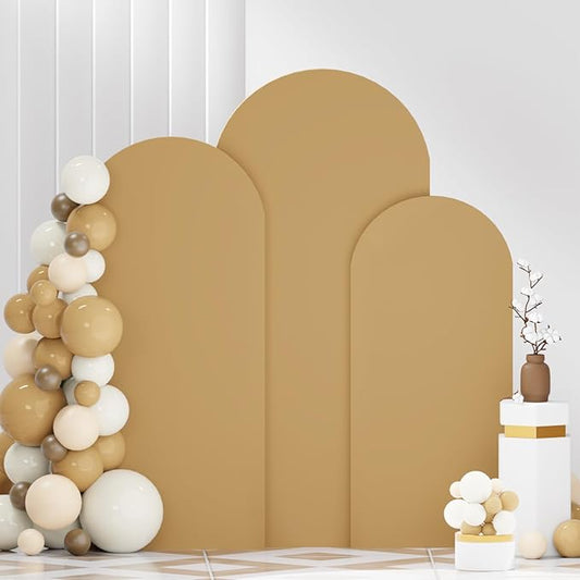 Khaki Arch Backdrop Cover Set of 3 (6FT 6.6FT 7.2FT) Spandex Arch Covers Stretchy Fabric Chiara Backdrop Cover for Metal Arched Frame Tan Arch Stand Covers for Birthday Party Ceremony Decor